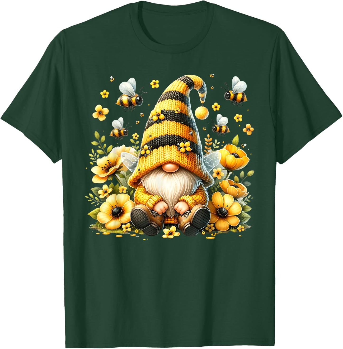 Cute Gnome Floral Bee Summer Beekeeper Botanical Gardening T-Shirt - T-Shirt | Forest