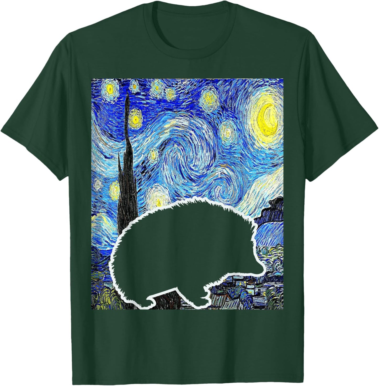 Hedgehog Starry Night Hedgehog Lover Hedgehog Painting T-Shirt - T-Shirt | Forest