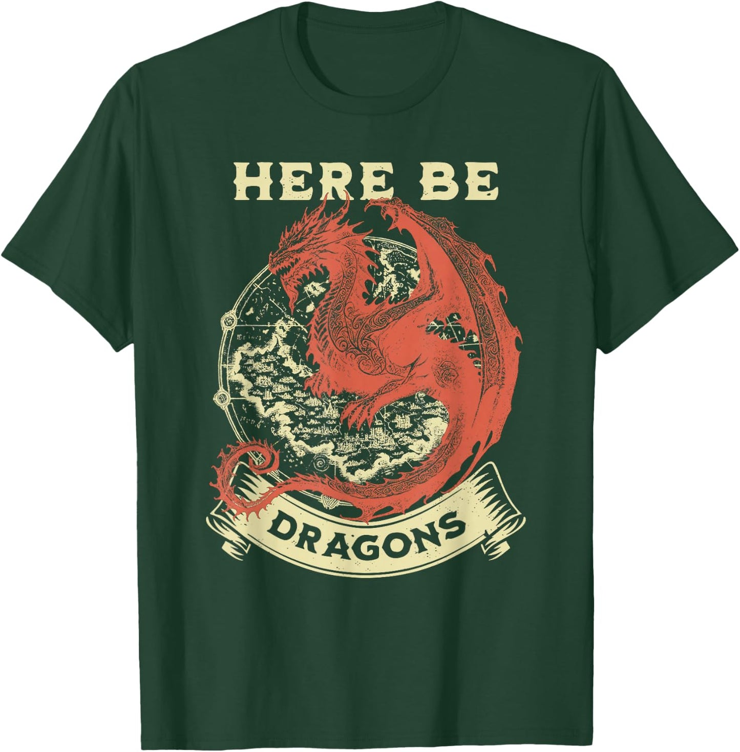 Here Be Dragons Map T-Shirt - T-Shirt | Forest