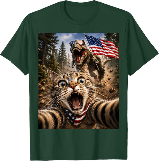 Patriotic TRex Cat Dinosaur Fourth of July Funny 4th of July T-Shirt - T-Shirt | Forest