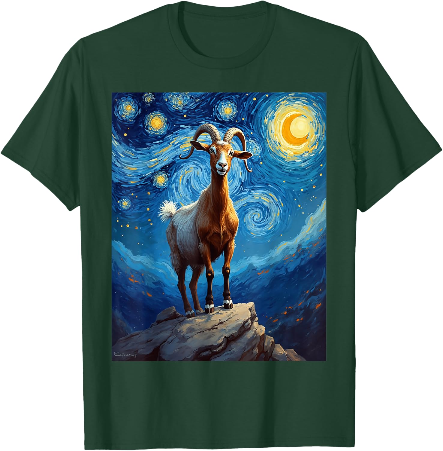 Van Gogh's Starry Night Goat Billy Nanny Animal Lovers T-Shirt - T-Shirt | Forest