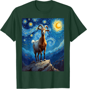 Van Gogh's Starry Night Goat Billy Nanny Animal Lovers T-Shirt - T-Shirt | Forest