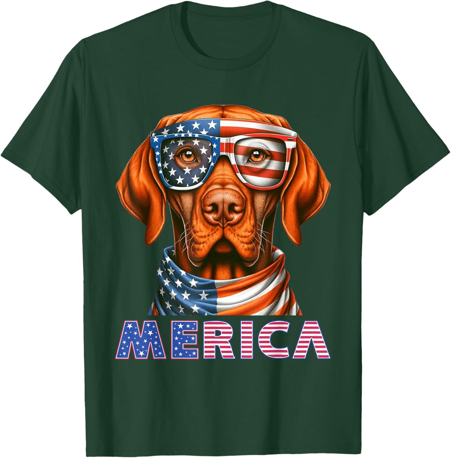 Merica Hungarian Vizsla American flag Patriotic 4th of July T-Shirt - T-Shirt | Forest