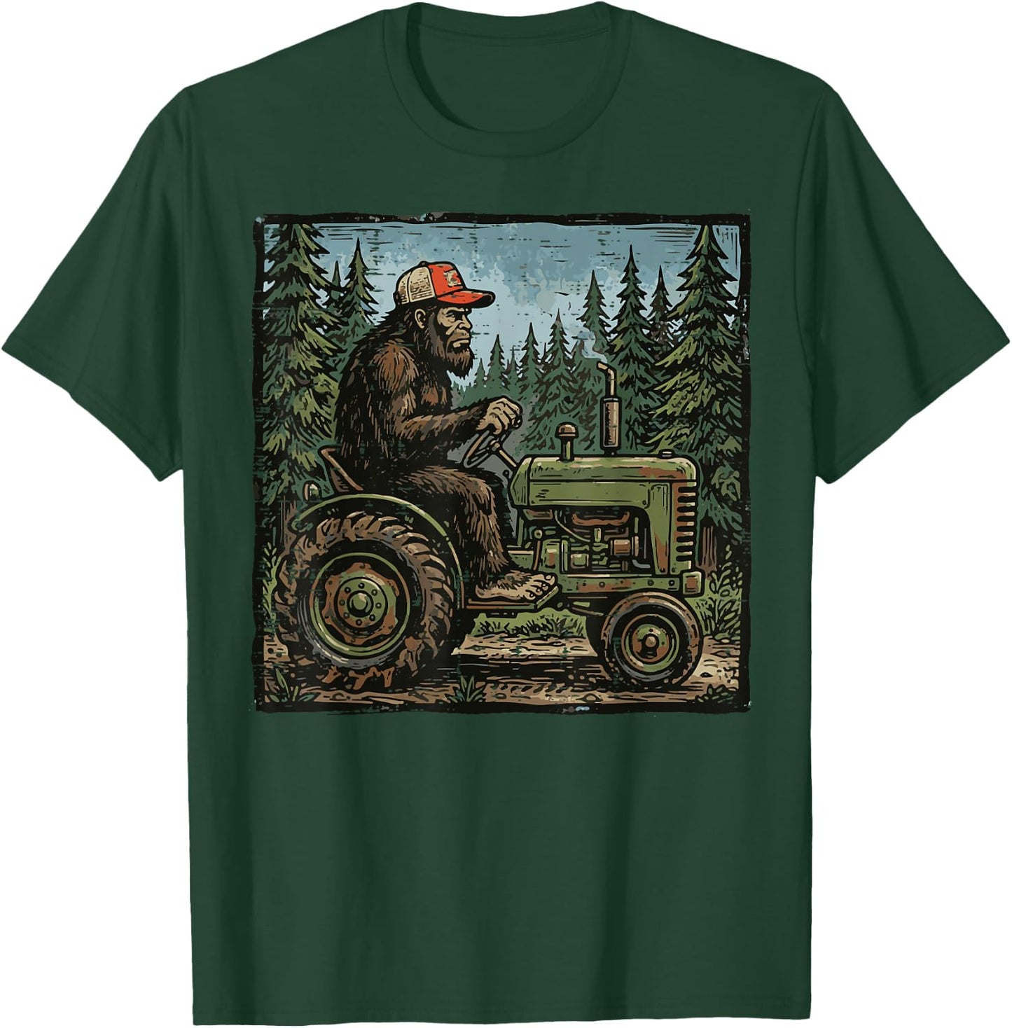 Bigfoot Sasquatch Tractor Funny Farm Farmer Men Women Kids T-Shirt - T-Shirt | Forest
