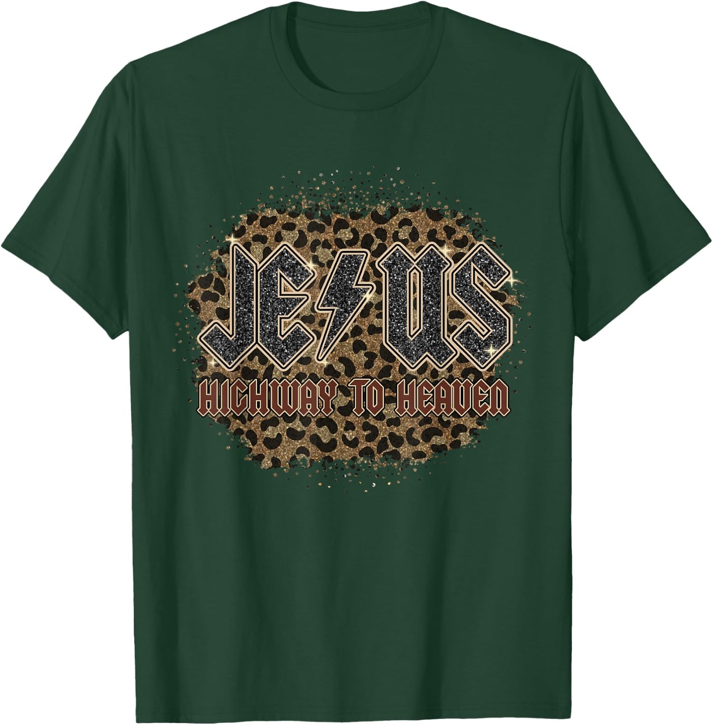 Bleached Leopard Jesus Highway To Heaven, Christian Apparel T-Shirt - T-Shirt | Forest