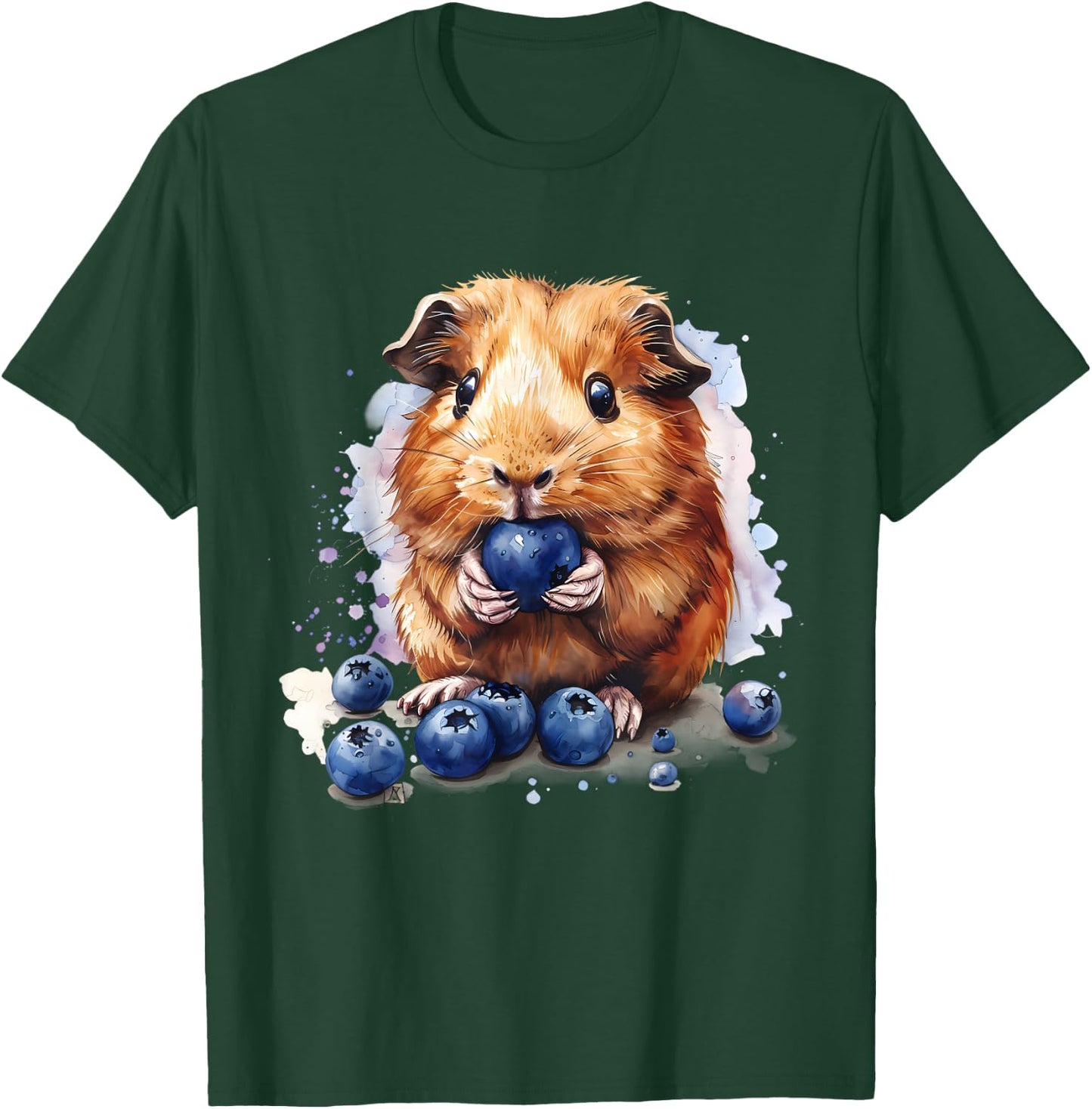 Blueberry Guinea Pig Watercolor Blueberry Fruit Drawing T-Shirt - T-Shirt | Forest