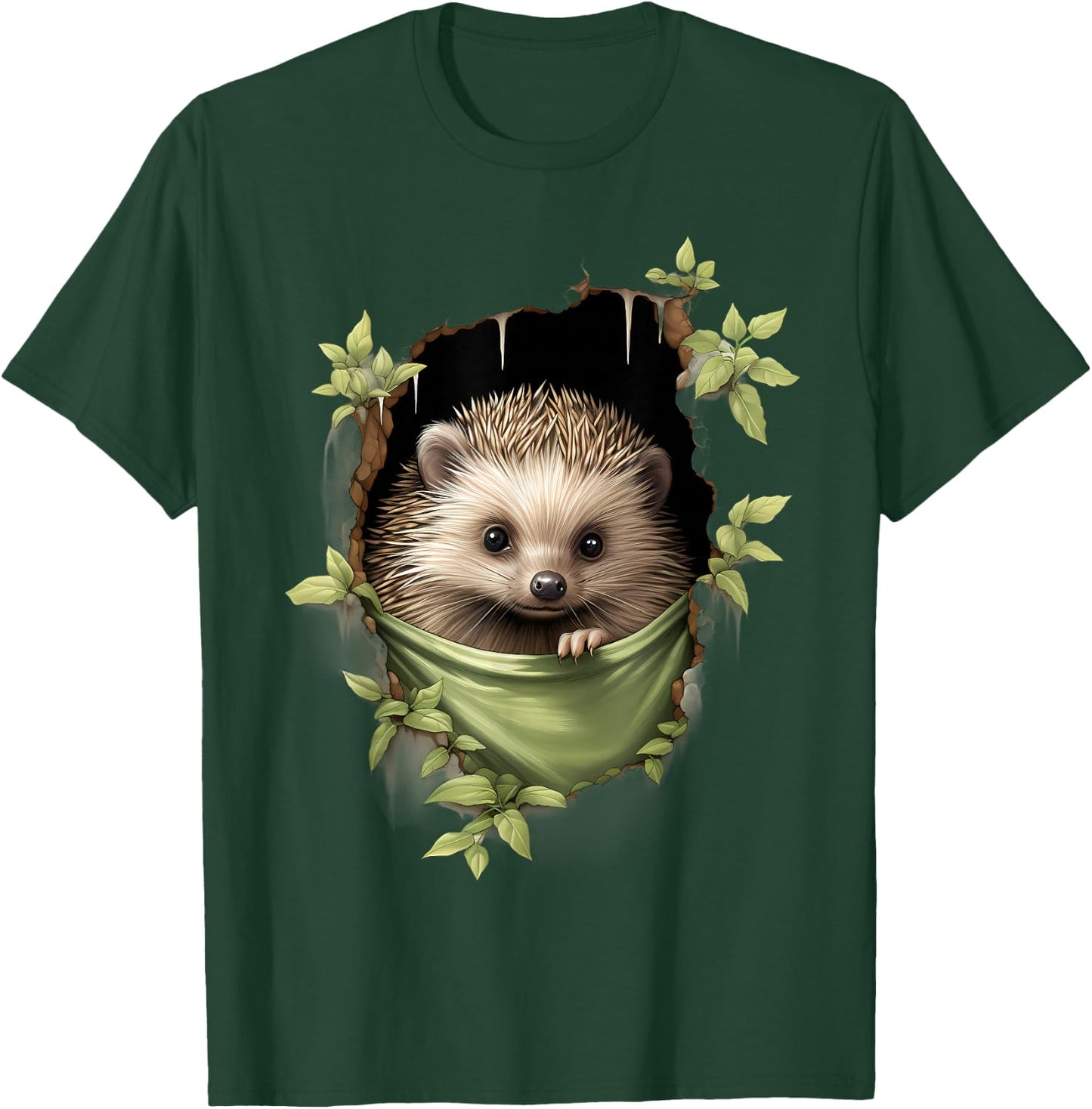 Hedgehog Nature Portrait Motif Animal Art Forest Wildlife , black T-Shirt - T-Shirt | Forest