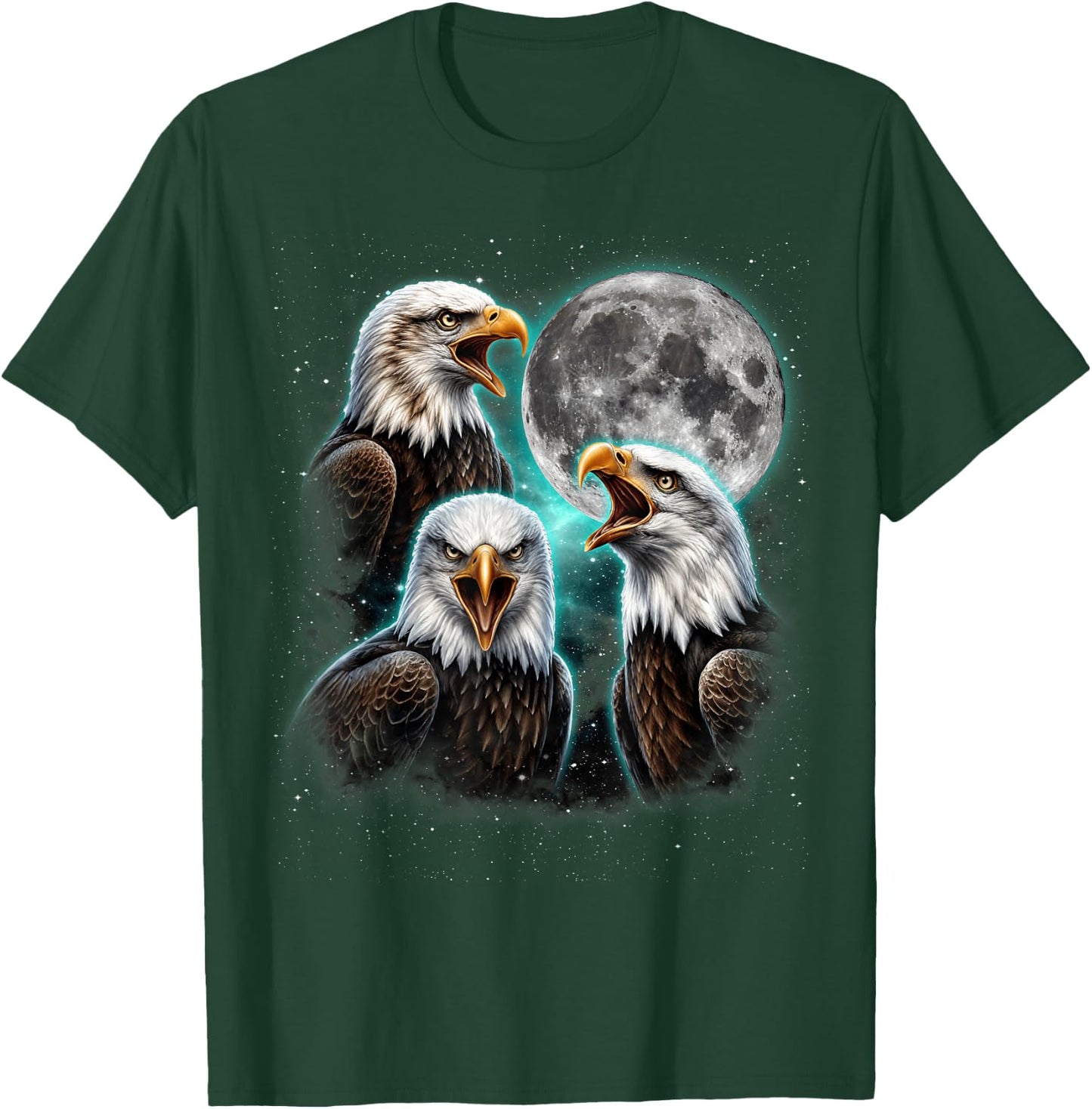 Three Bald Eagle Moon Meme Funny American Bird Eagles Lover T-Shirt - T-Shirt | Forest