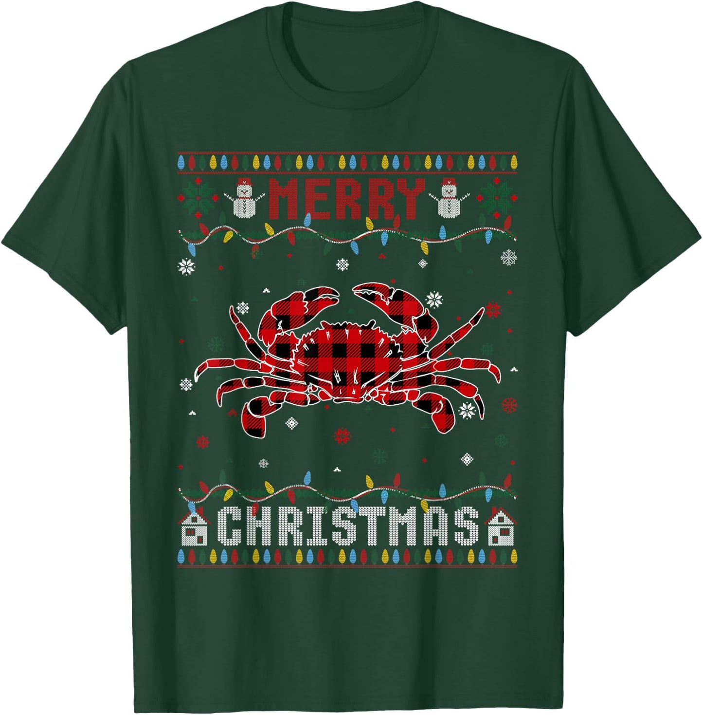 Funny Xmas Lighting Crab Lovers Ugly Christmas Sweater T-Shirt - T-Shirt | Forest