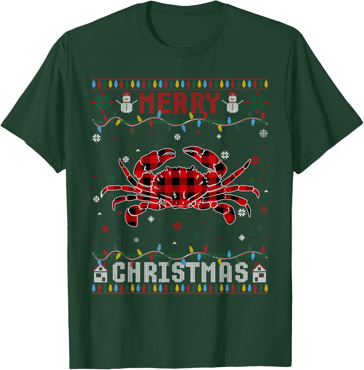 Funny Xmas Lighting Crab Lovers Ugly Christmas Sweater T-Shirt - T-Shirt | Forest