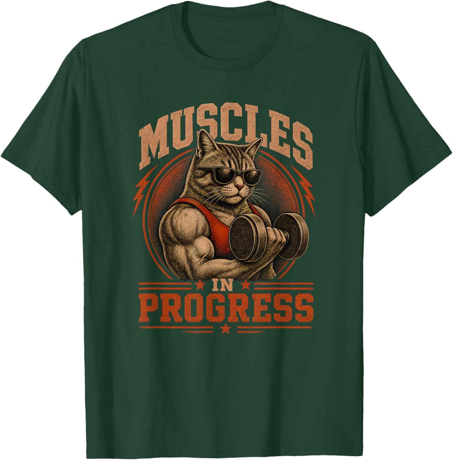 Cat Muscles in Progress Retro Vintage Workout Cat Gym T-Shirt - T-Shirt | Forest