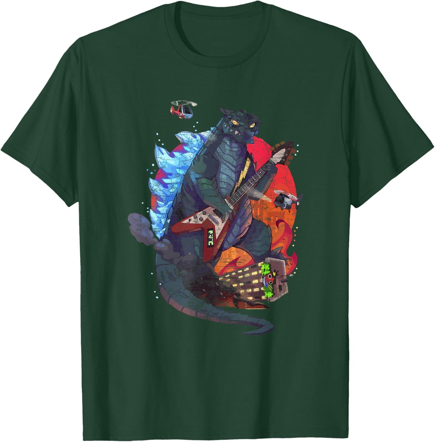 Guitarzilla - Funny Monster Playing Guitar T-Shirt - T-Shirt | Forest
