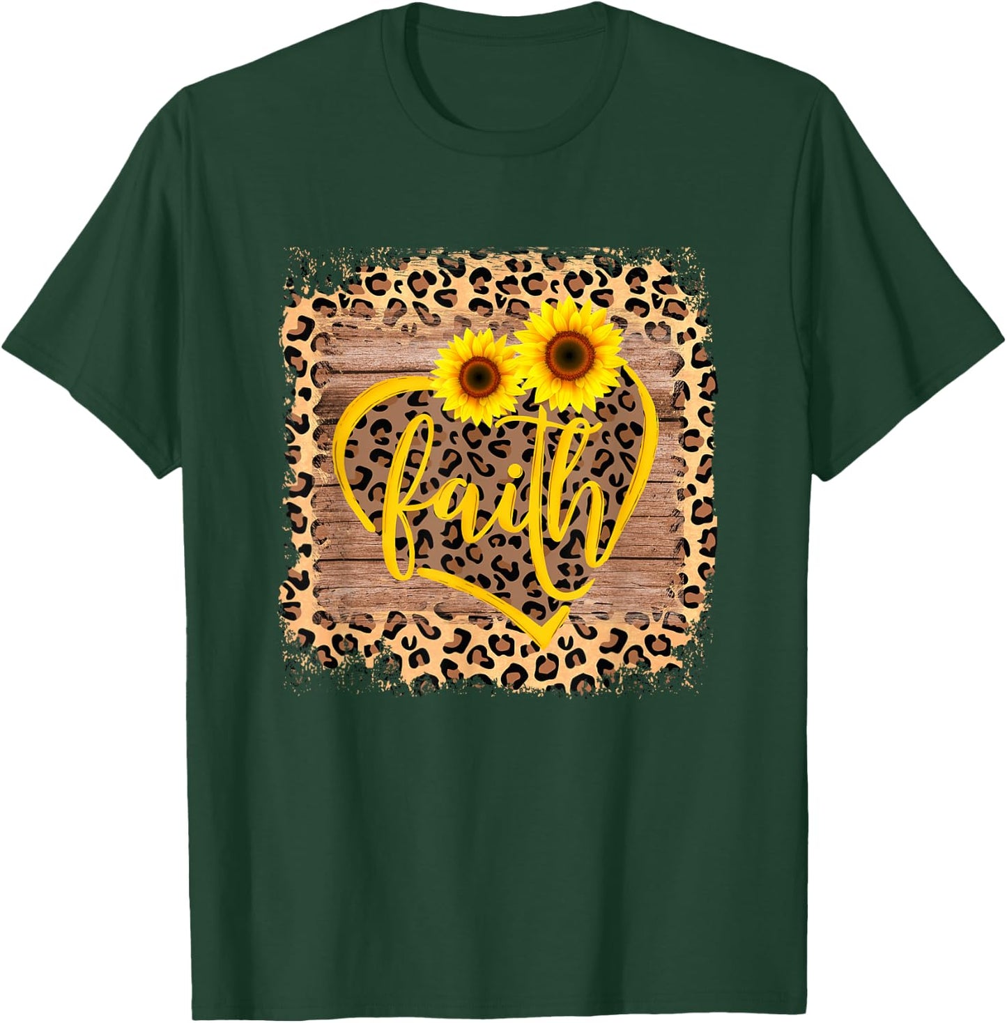 Leopard Faith Christian Bible Verse Sunflower Religious Gift T-Shirt - T-Shirt | Forest