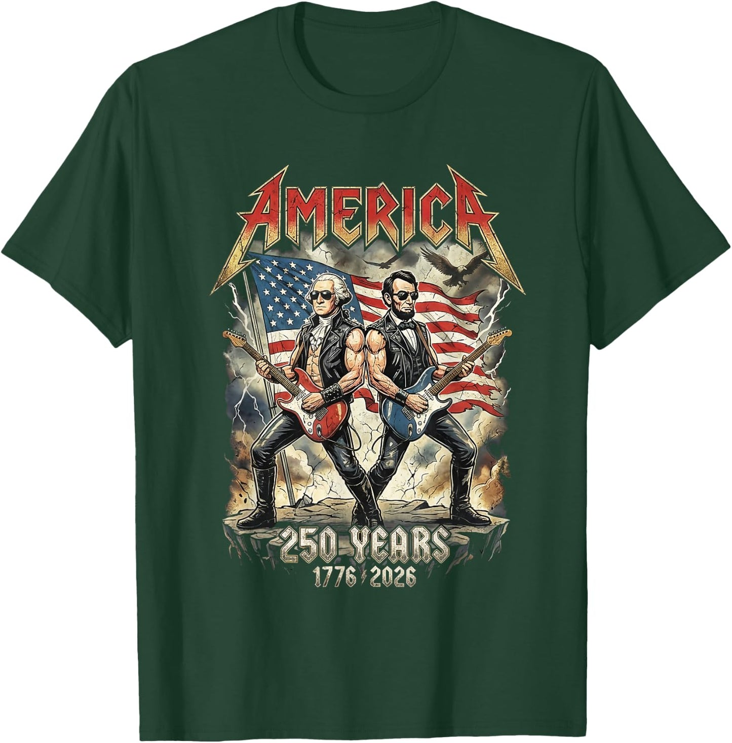 Abe Lincoln Guitar George Washington USA 250 Anniversary T-Shirt - T-Shirt | Forest