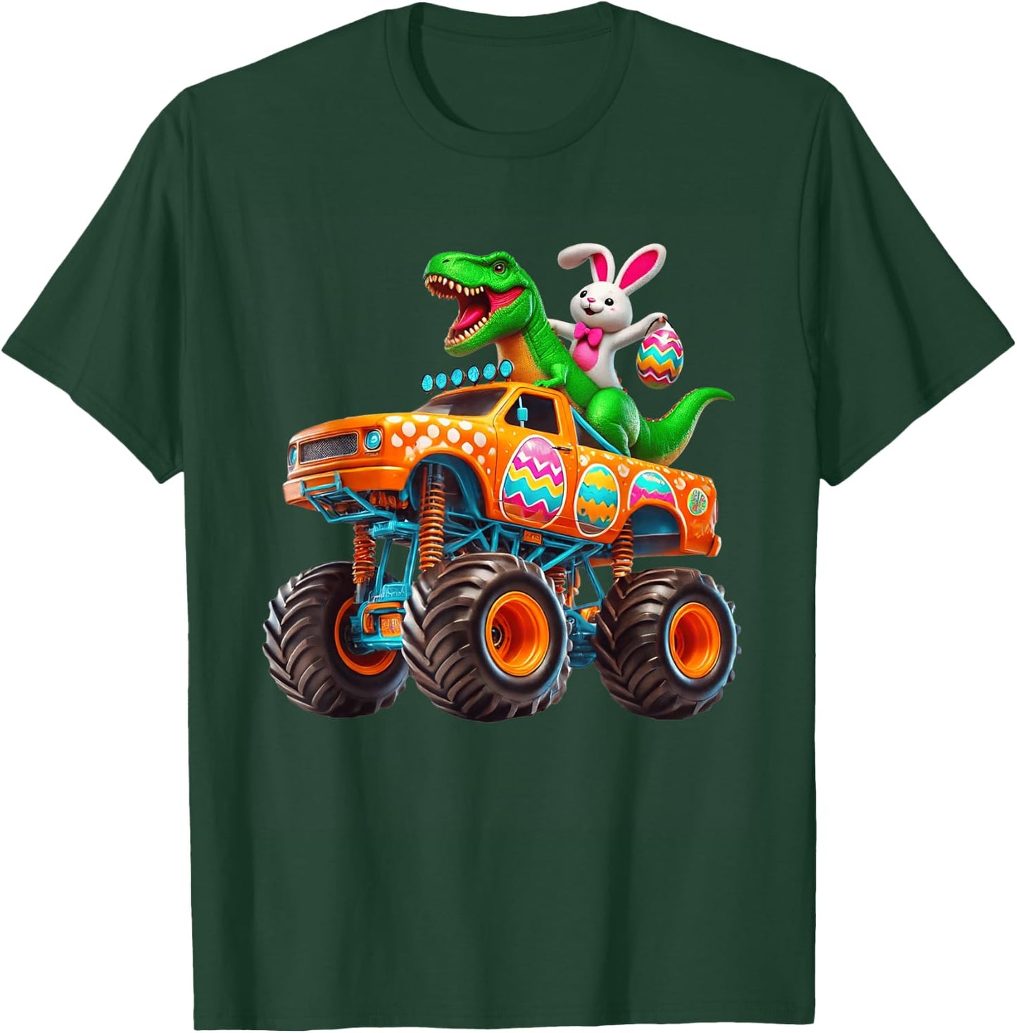 Bunny T-rex Easter Monster Truck Dino Funny Boys Kids Cute T-Shirt - T-Shirt | Forest
