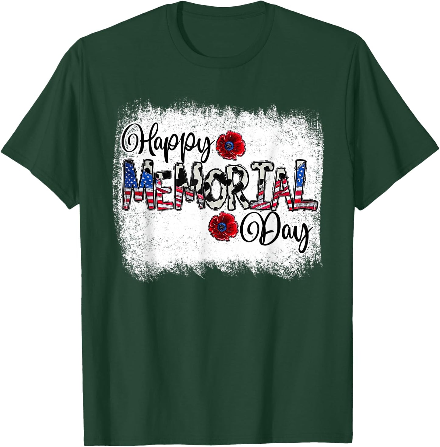 Bleached Happy Memorial Day Flower USA Patriotic T-Shirt - T-Shirt | Forest