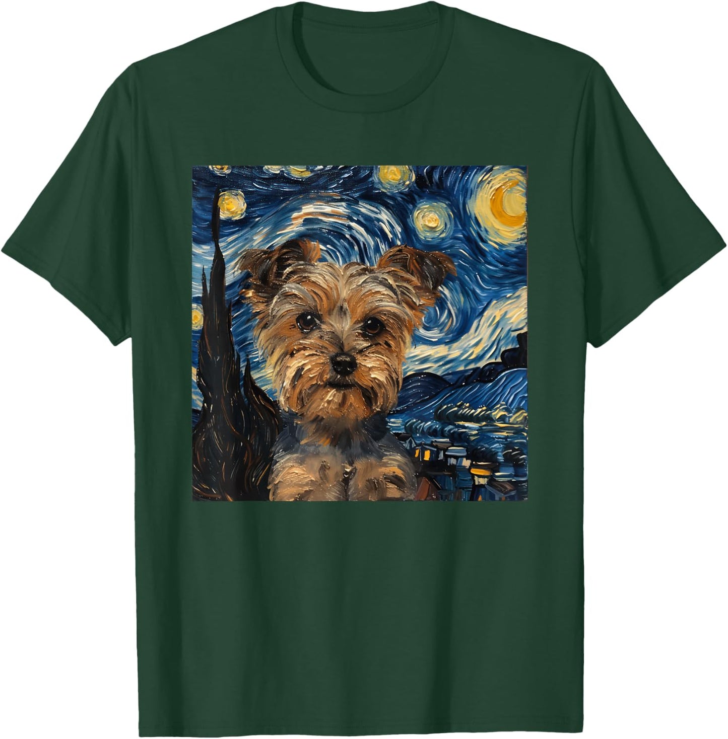 Yorkshire Terrier Dog Van Gogh Style Starry Night T-Shirt - T-Shirt | Forest