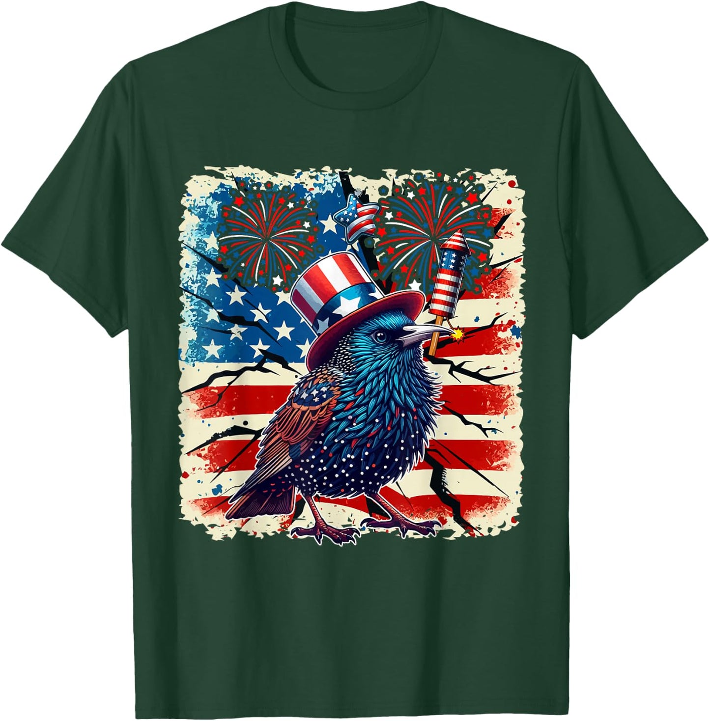 4th Of July US Flag Fireworks Starling Costume Bird Lover T-Shirt - T-Shirt | Forest