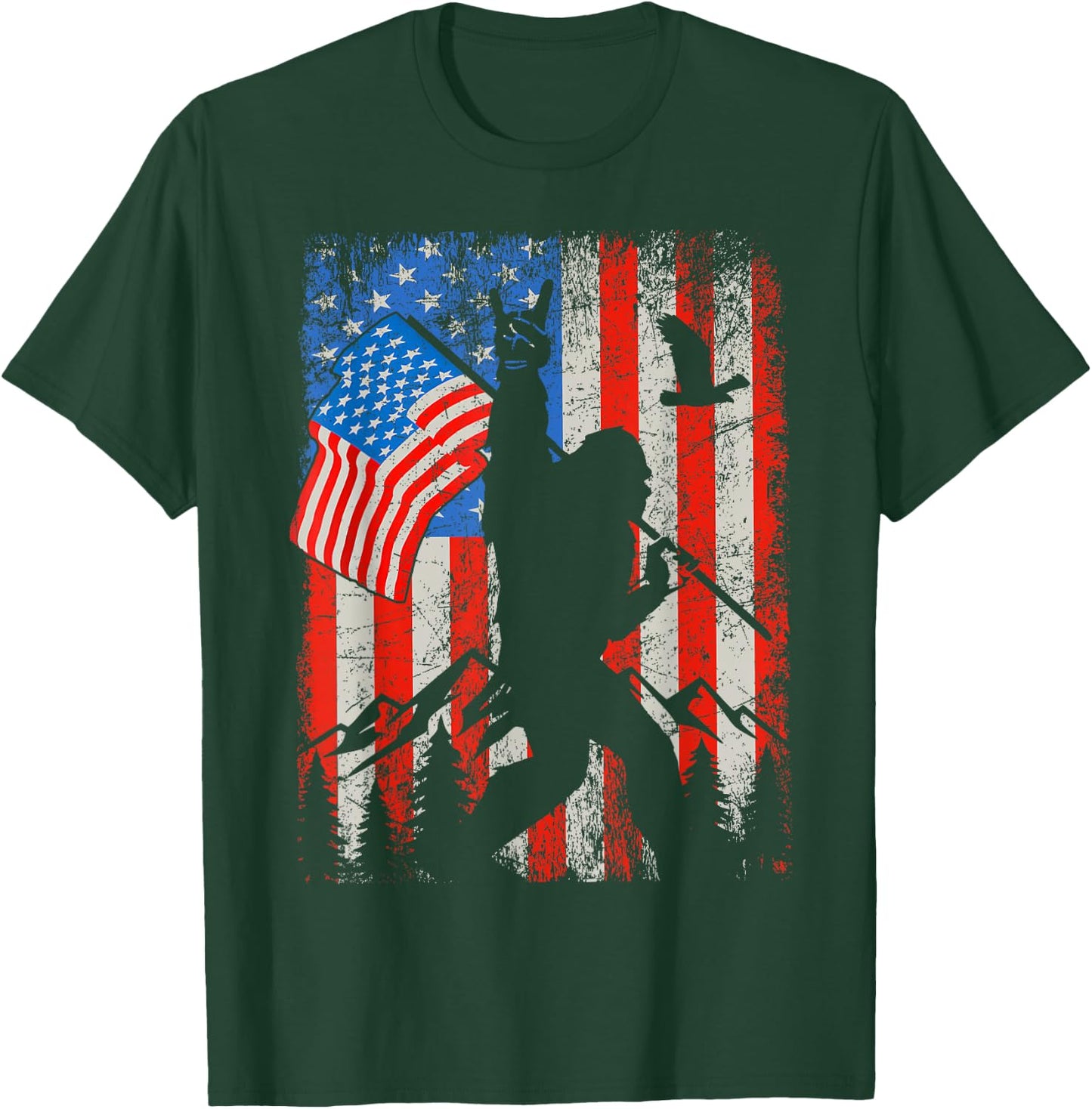 Bigfoot American Flag Sasquatch 4th of July Men Boy Kid T-Shirt - T-Shirt | Forest