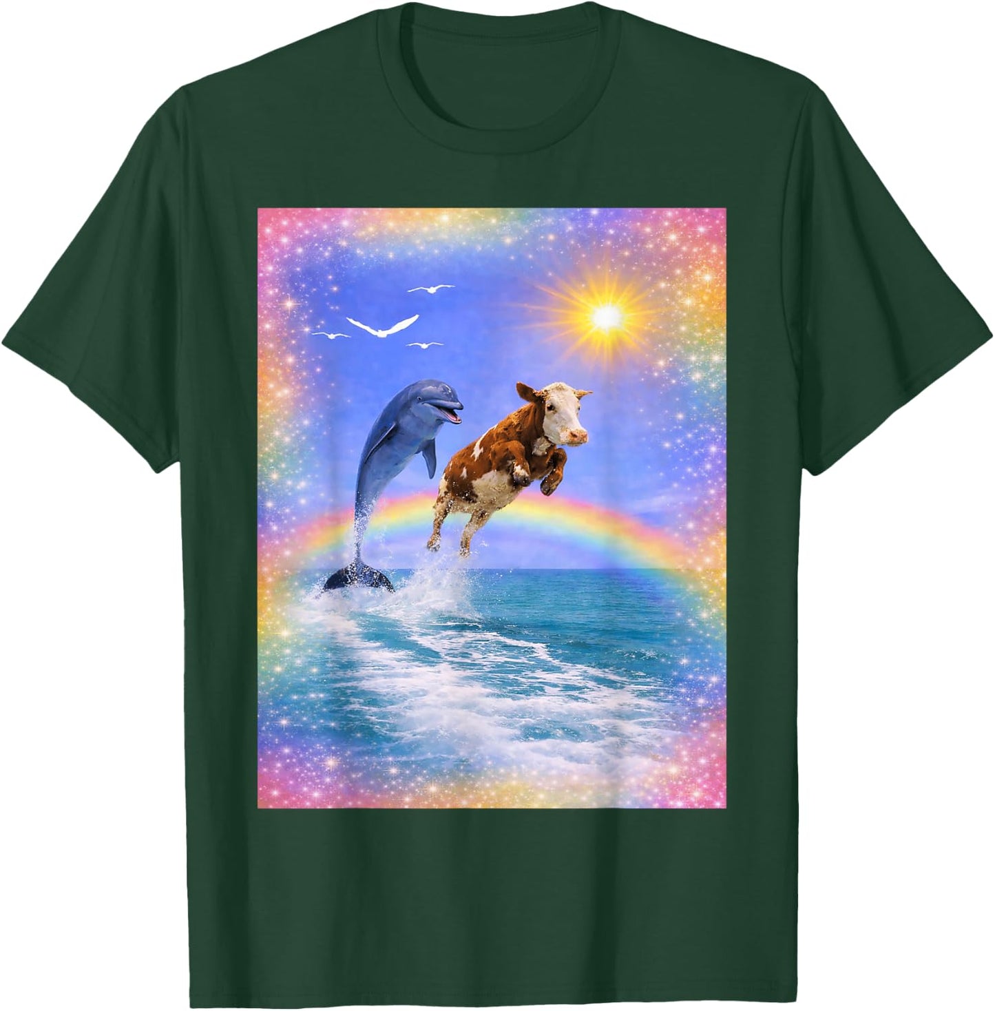 Dauphin et Vache Arc-en-Ciel Meme T-Shirt - T-Shirt | Forest