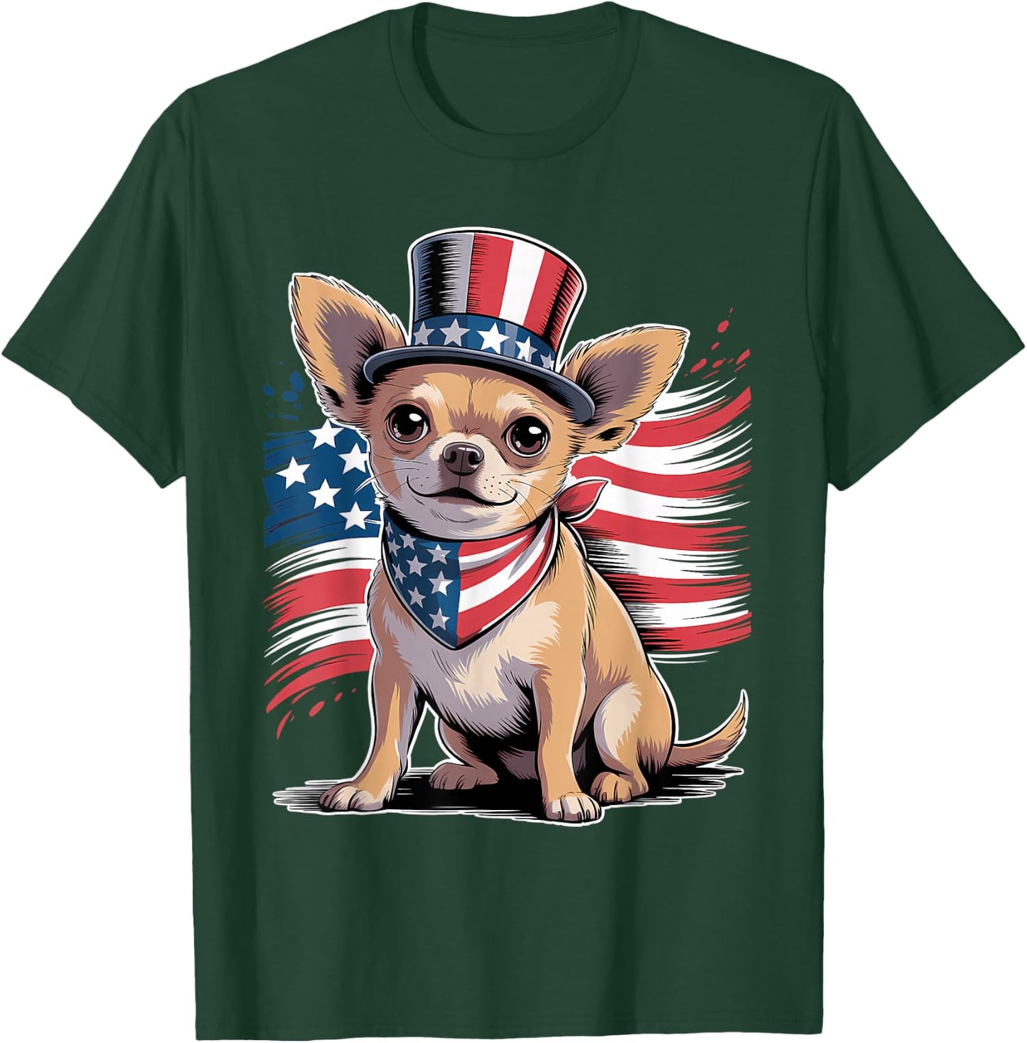 4th of July Chihuahua Dog American Flag Patriotic Women Men T-Shirt - T-Shirt | Forest