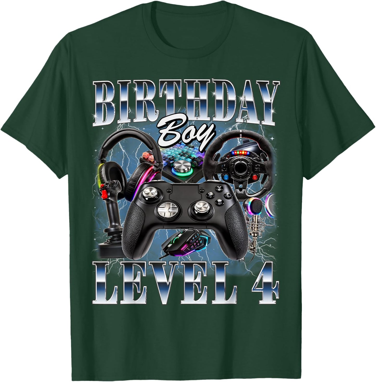 4th Birthday Boy Level 4 Video Gamer Lover 4 Year Old T-Shirt - T-Shirt | Forest