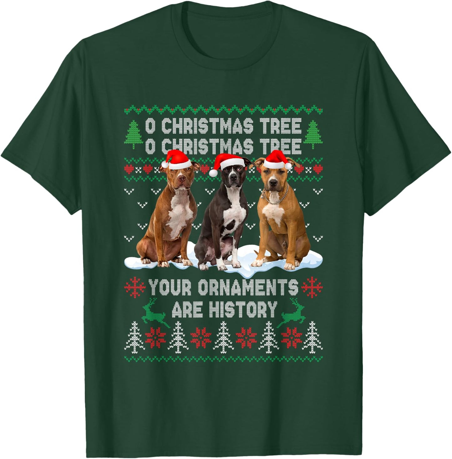 Cute Pitbull Dog Oh Christmas Tree Ugly Xmas T-Shirt - T-Shirt | Forest
