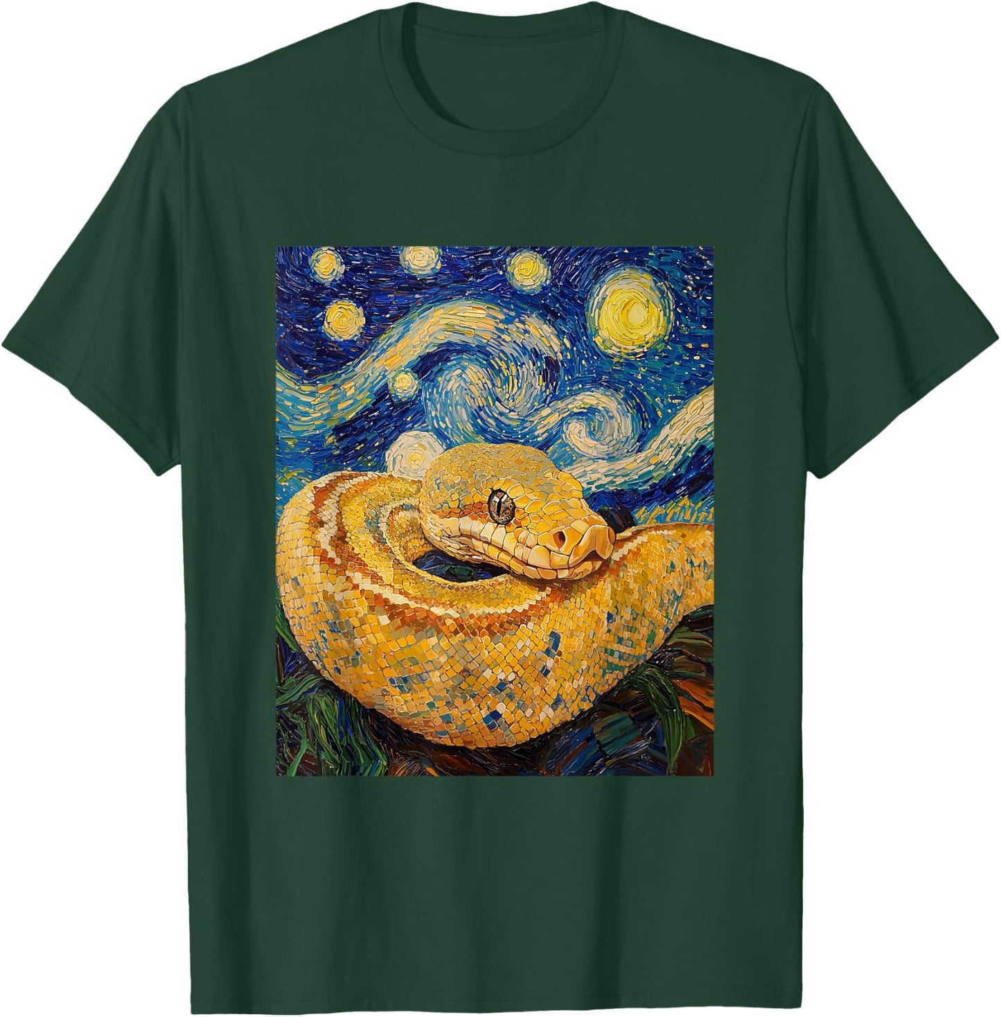 Funny Snake Reptile Van Gogh Style Starry Night Graphic T-Shirt - T-Shirt | Forest