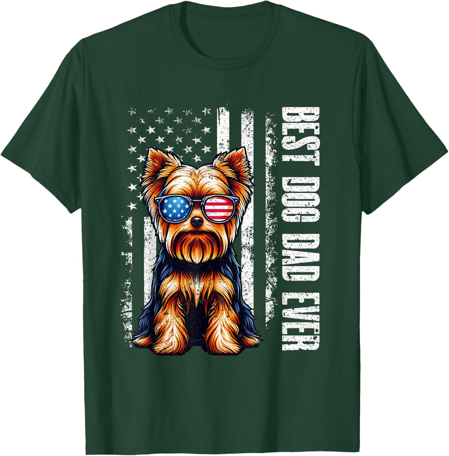 Yorkshire Terrier Best Dog Dad Ever American Flag Vintage T-Shirt - T-Shirt | Forest