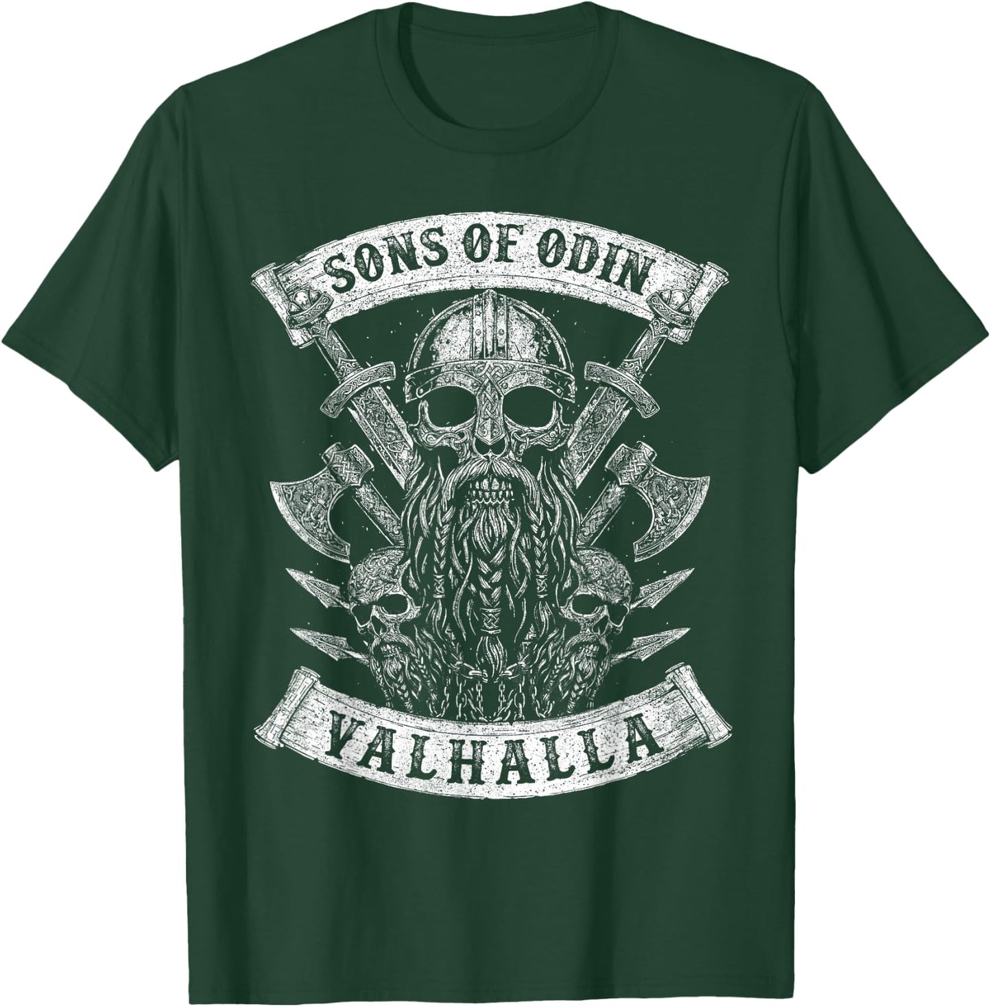 Sons of Odin- Valhalla Vikings Skull Black and White T-Shirt - T-Shirt | Forest
