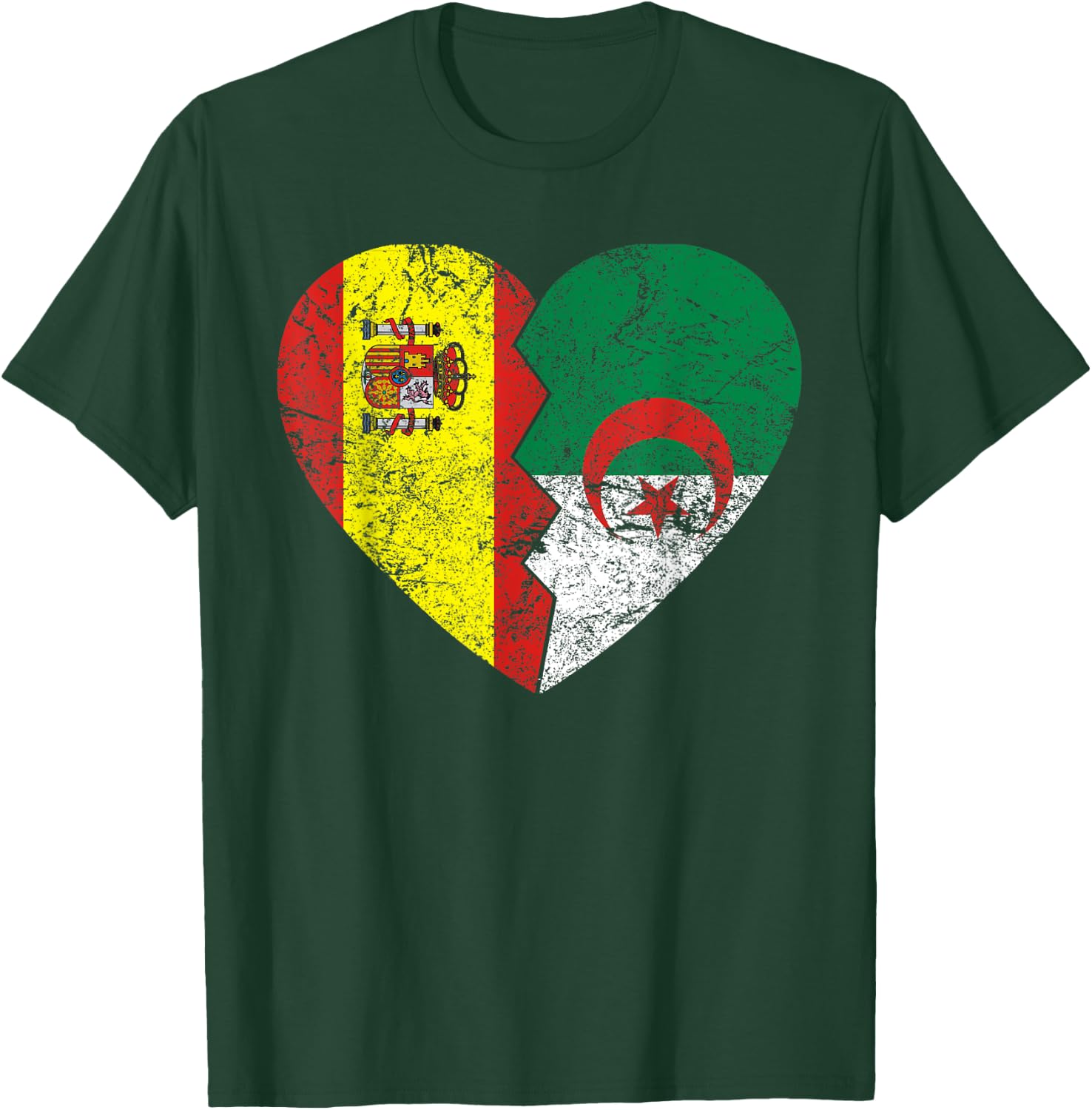Drapeau de l'Espagne Algérie Cœur | Espagne Algérie Roots Vintage T-Shirt - T-Shirt | Forest