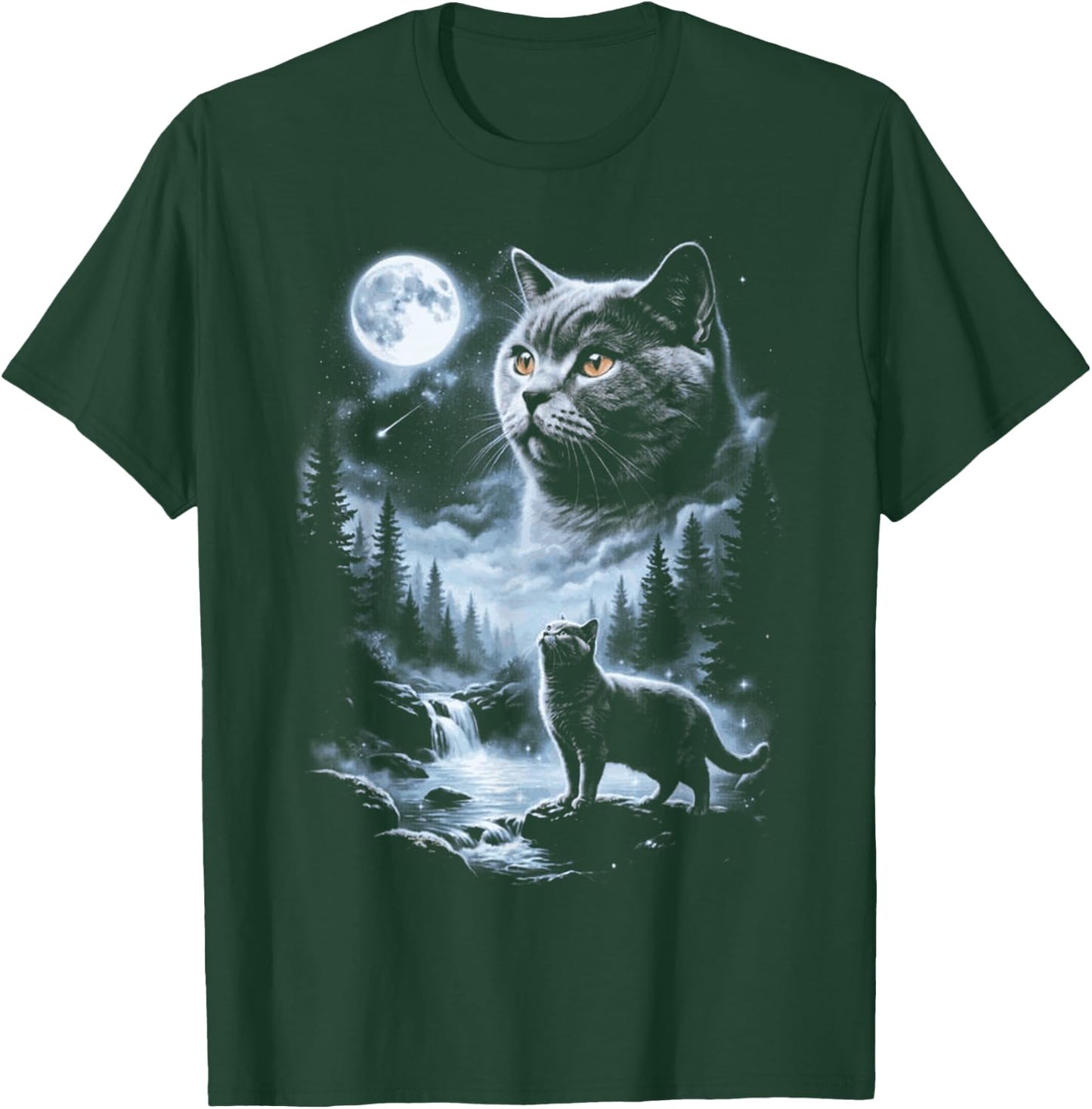 British Shorthair Cat Howling at the Moon T-Shirt - T-Shirt | Forest