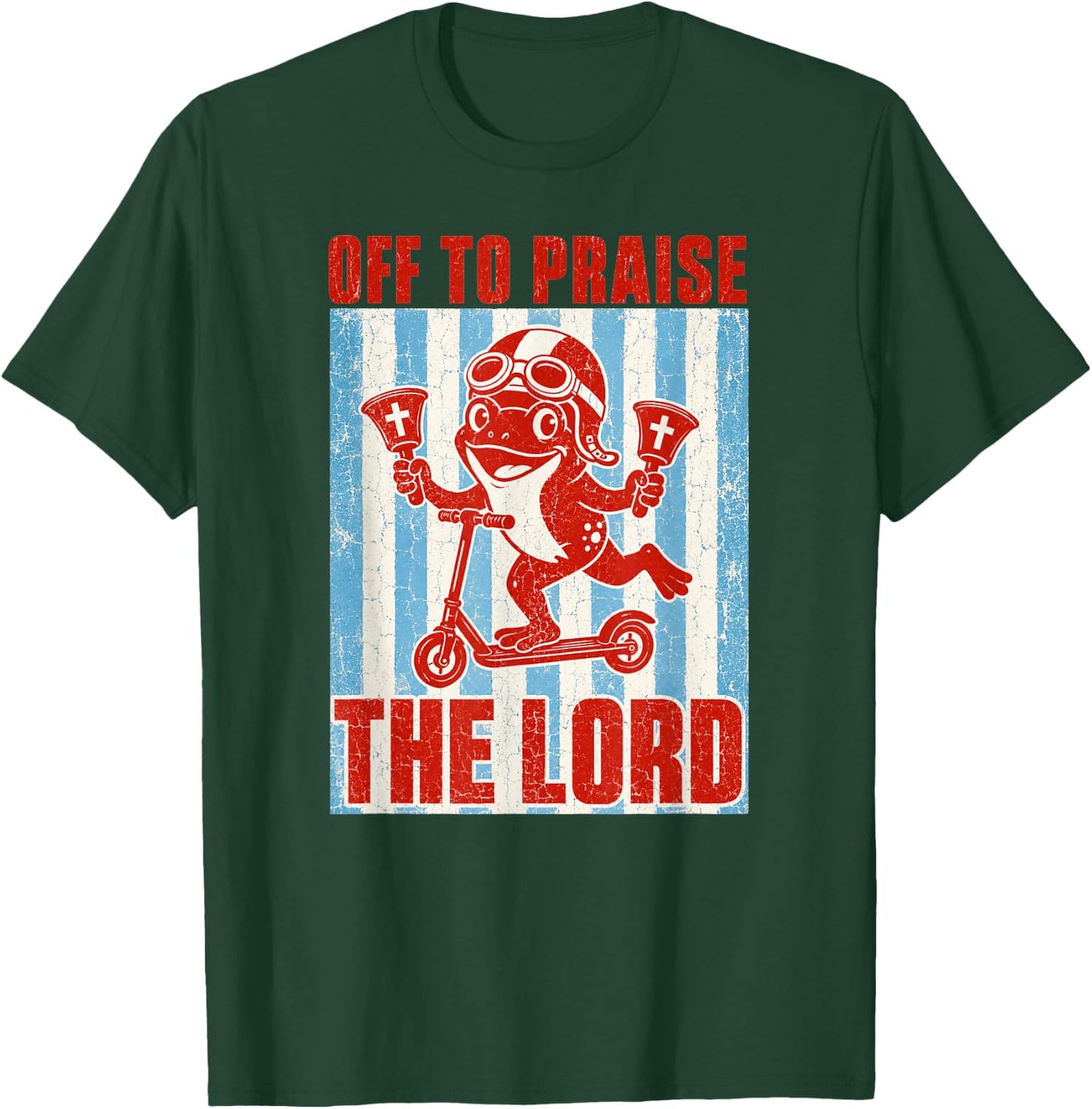 Off to Praise The Lord Iconic Frog Church Handbells Meme T-Shirt - T-Shirt | Forest