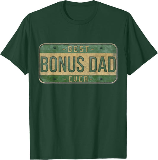 Best Bonus Dad Ever Vintage Car Plate Father's Day Step Dad T-Shirt - T-Shirt | Forest