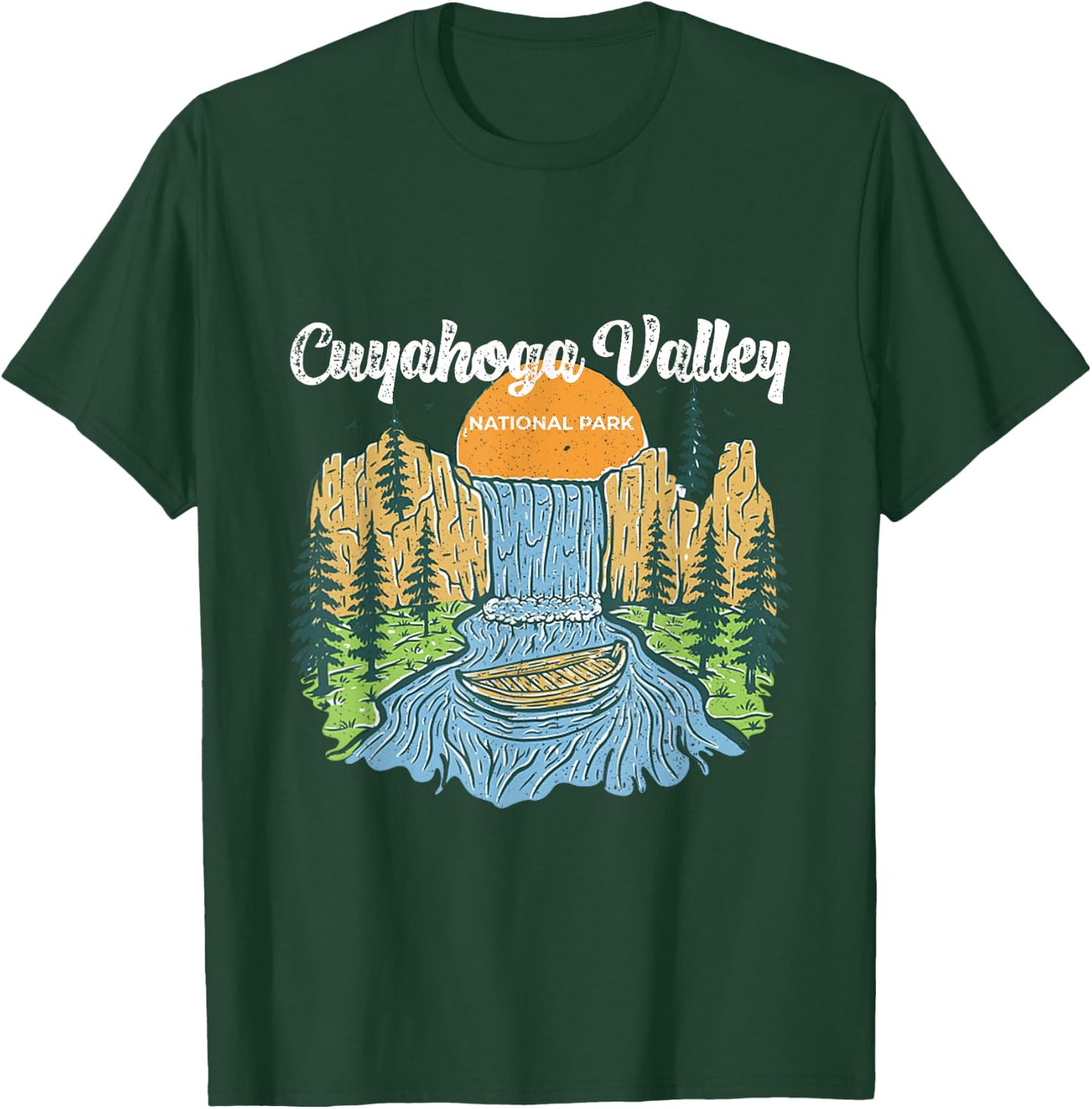 Vintage Sunset Waterfall In Cuyahoga National Park Ohio T-Shirt - T-Shirt | Forest