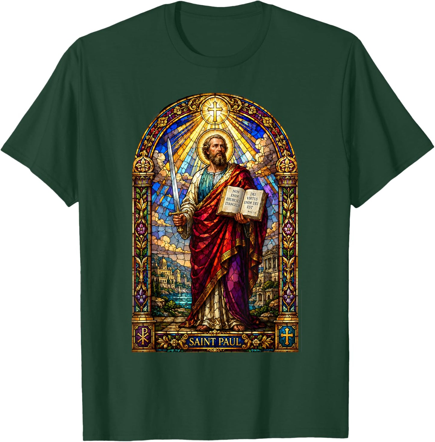 Saint Paul Apostle Sword Gothic Cathedral Mosaic Art Icon T-Shirt - T-Shirt | Forest