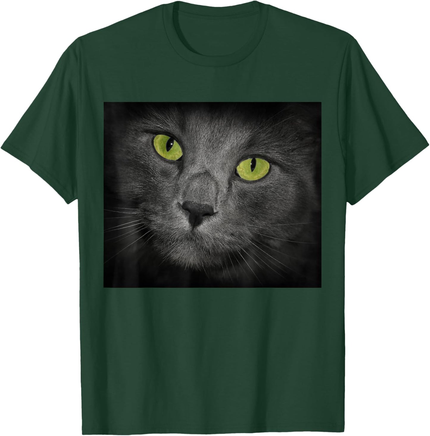 Cat with Green Eyes Gray Fur T-Shirt - T-Shirt | Forest