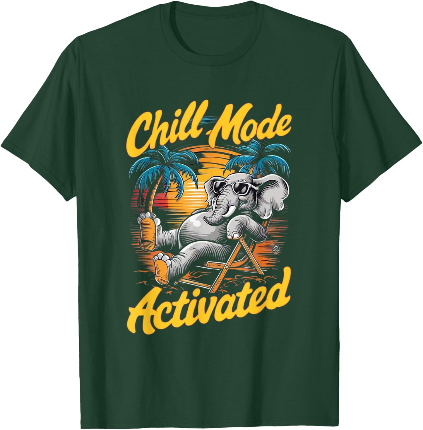Elephant activated in cold mode with glasses on the beach , Black, S T-Shirt - T-Shirt | Forest