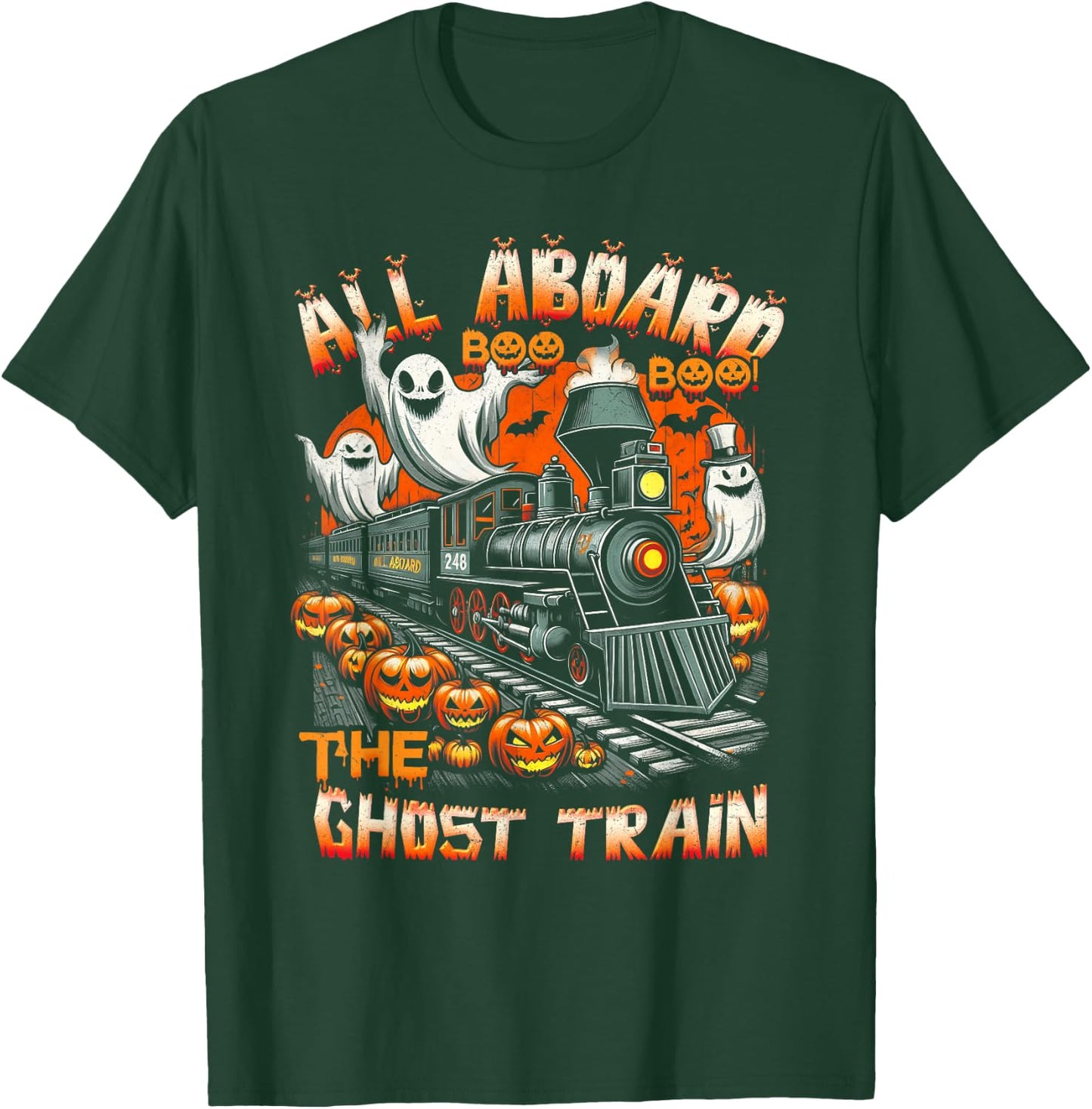 Halloween Ghost Train ChooChoo Locomotive Aboard Railroad T-Shirt - T-Shirt | Forest