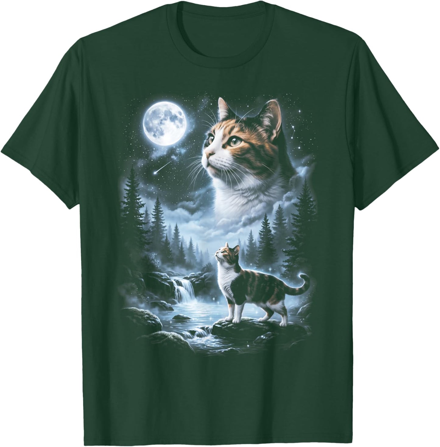 Calico Cat Howling at Moon 90's Retro T-Shirt - T-Shirt | Forest