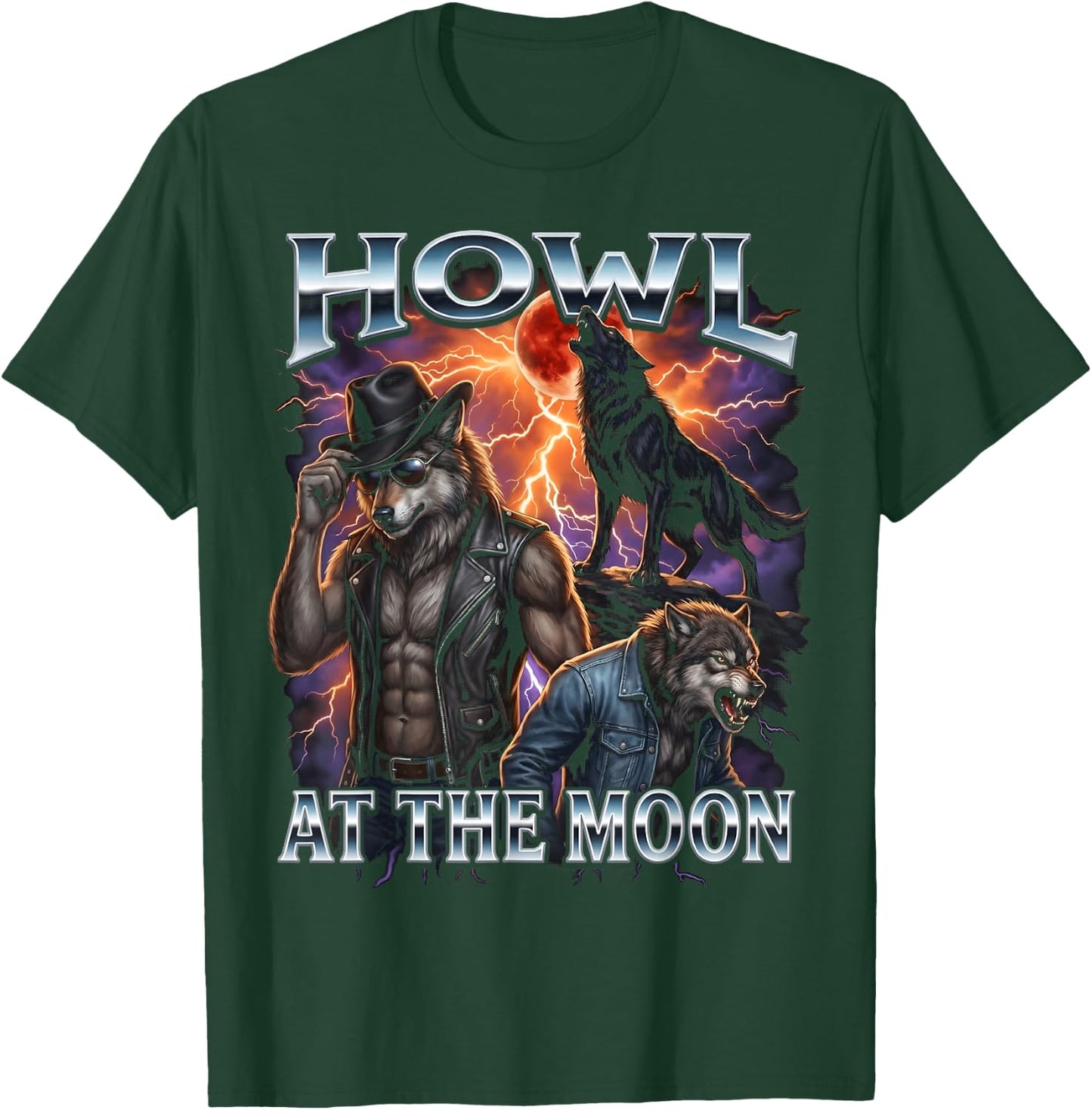 Howl At The Moon Cowboy Biker Werewolf T-Shirt - T-Shirt | Forest