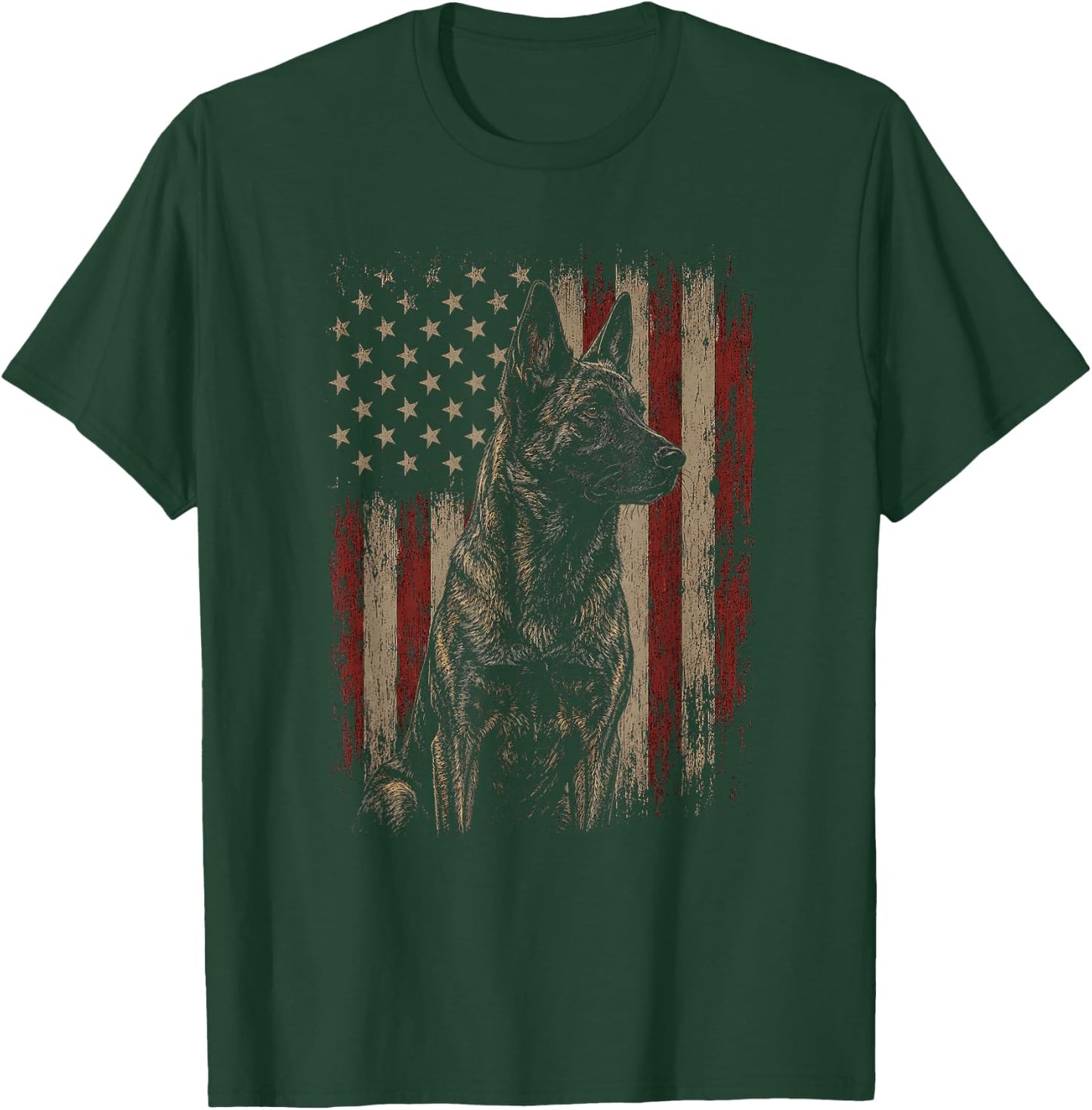 American Flag Dutch Shepherd Artwork Design T-Shirt - T-Shirt | Forest