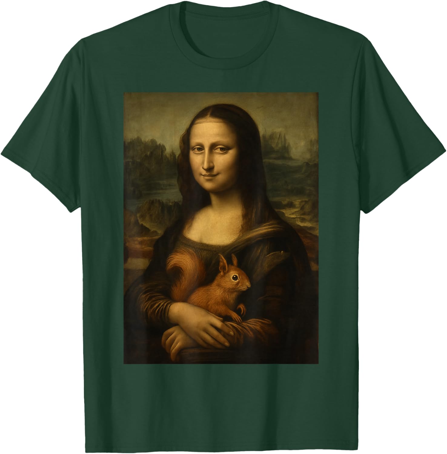 Mona Lisa and Squirrel Art Funny Fine Art Parody T-Shirt - T-Shirt | Forest