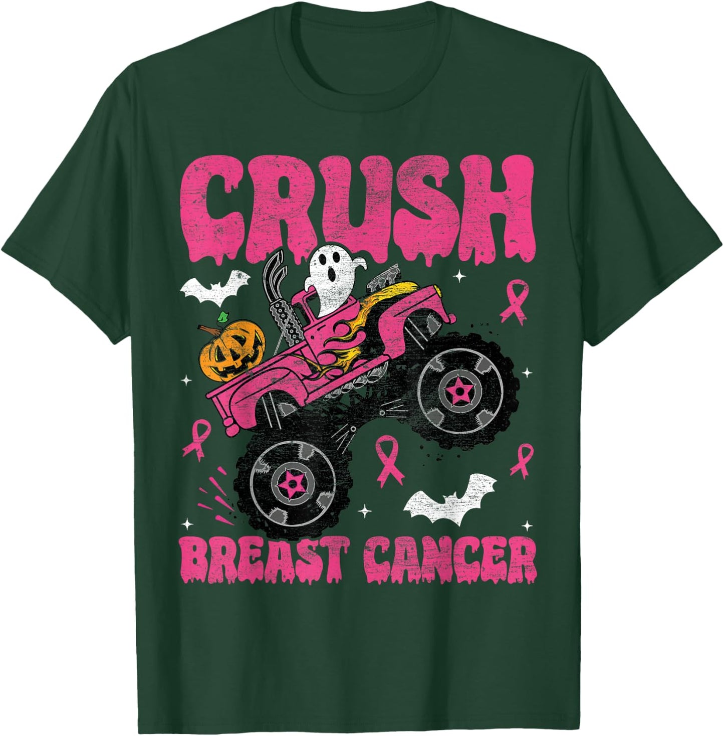 Crush Breast Cancer Awareness Monster Truck Halloween kids T-Shirt - T-Shirt | Forest