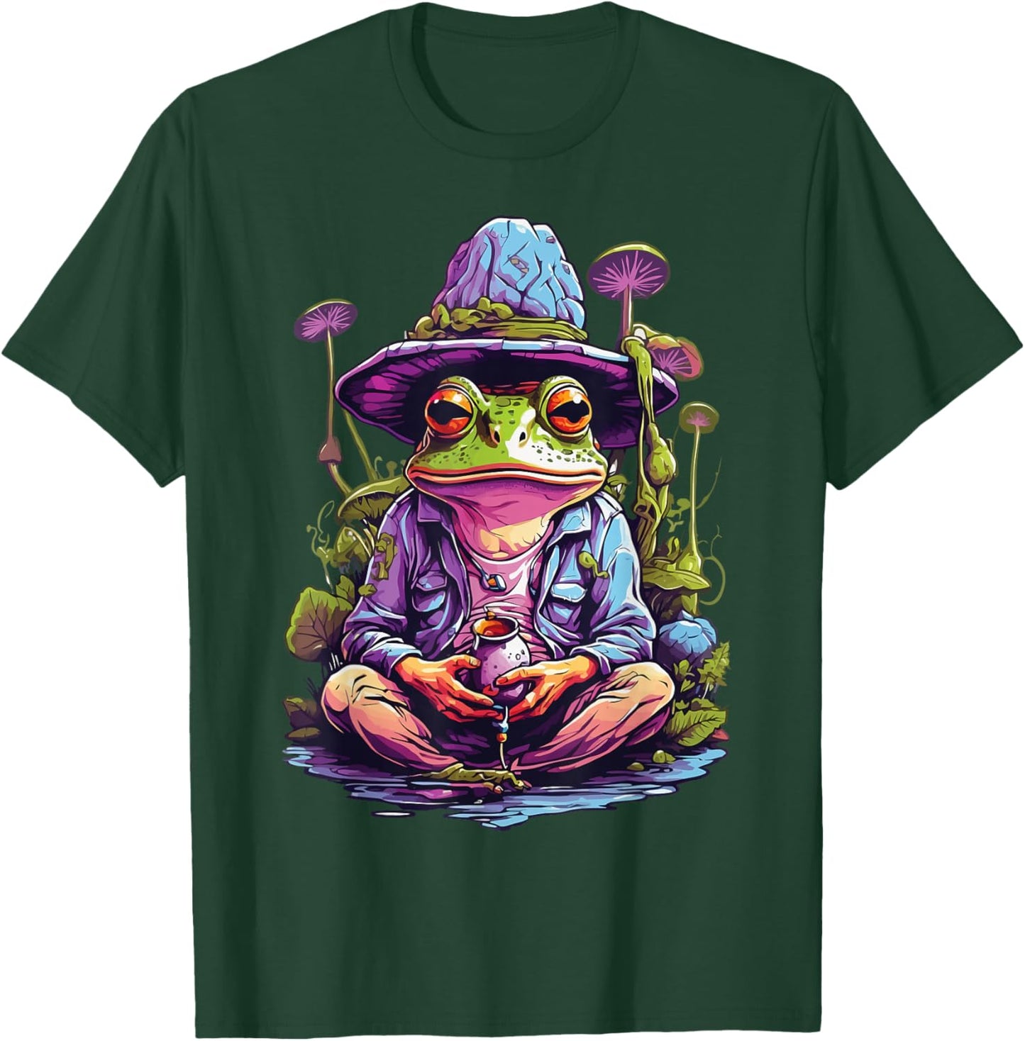 Frog Psychedelic Art Goa Trance Trippy Design , black T-Shirt - T-Shirt | Forest