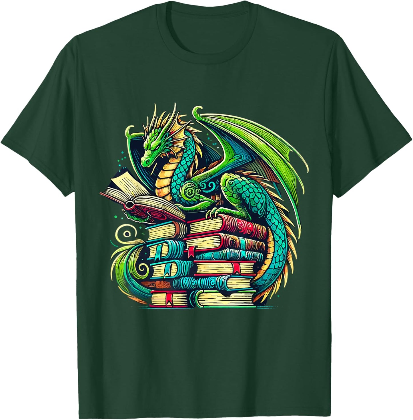 Book Dragon Reading Lover T-Shirt - T-Shirt | Forest