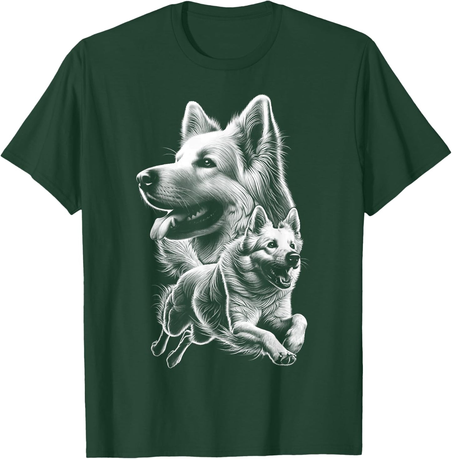 Cheerful White Shepherd Dog Fine Drawn Picture , black T-Shirt - T-Shirt | Forest