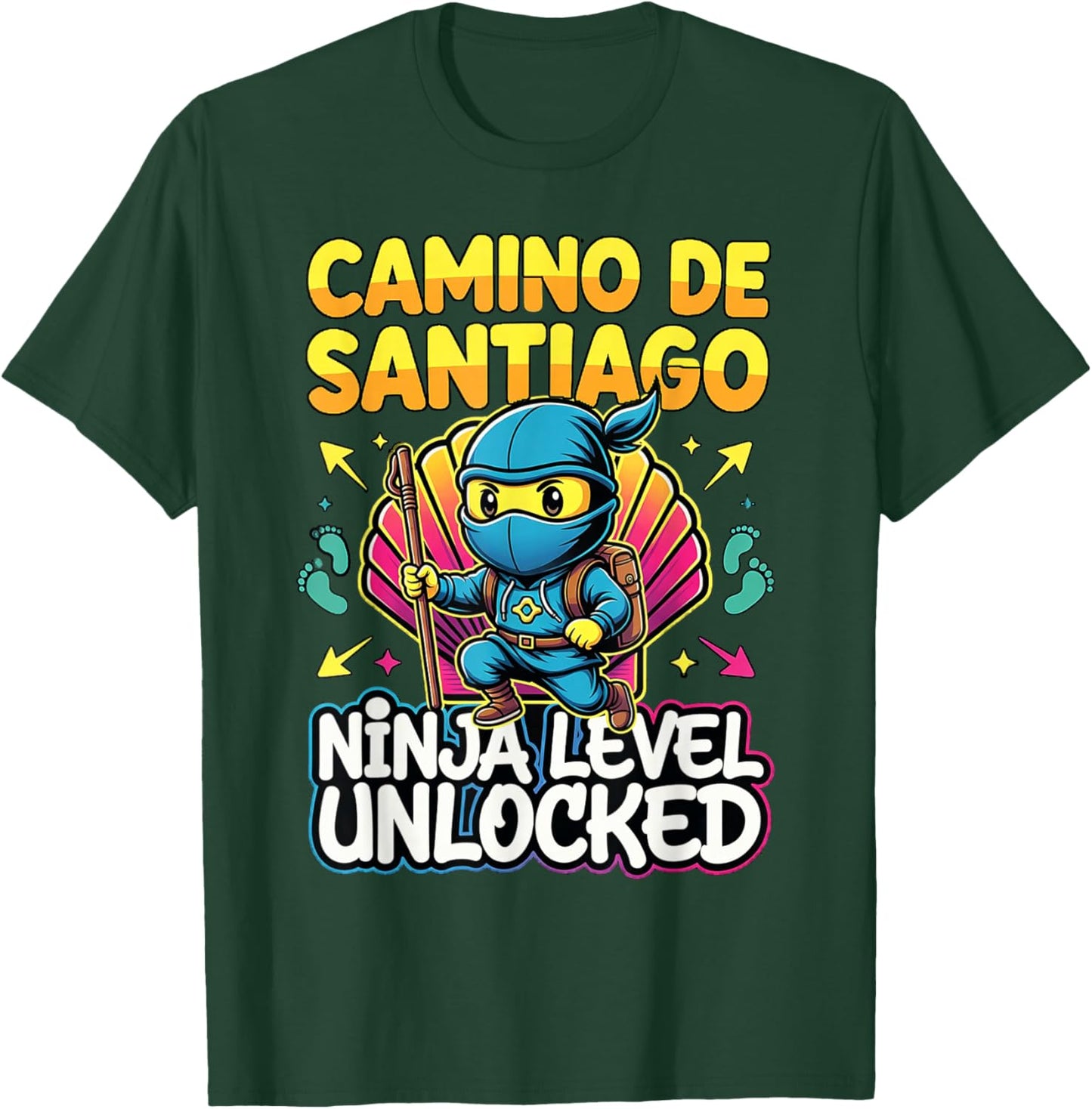 Camino de Santiago Ninja Level Unlocked Funny Cartoon Style T-Shirt - T-Shirt | Forest
