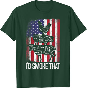 BBQ USA Flag I'd smoke that Beef Pork Chicken Butcher Funny Women Men T-Shirt - T-Shirt | Forest