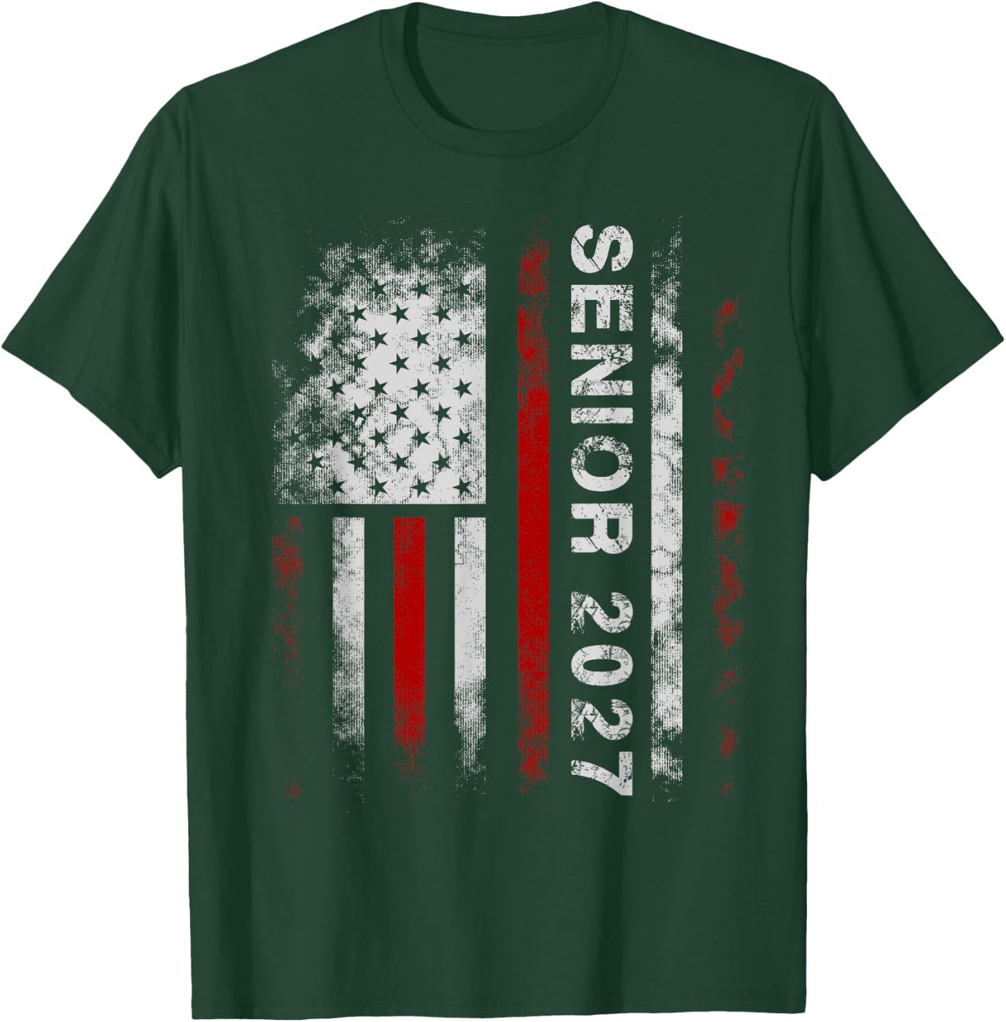 Senior 2027 American Flag Shirt USA Graduation Class of 2027 T-Shirt - T-Shirt | Forest